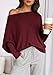BTFBM Casual Sweaters for Women Fall Fashion 2025 Off The Shoulder Sweater Solid Knitted Pullover Loose Jumper Tops(Wine Red,Medium)