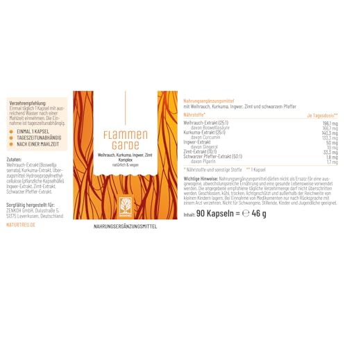 Weihrauch Kurkuma Ingwer Kapseln Hochdosiert - 196,1 mg Boswelliasäure, 133,3 mg Curcumin, Zimt, Gingerol & Piperin - Ohne chemische Entzündungshemmer oder Gelenkkapseln