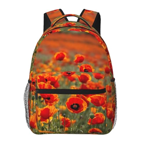 Mochila de viaje y senderismo EdWal con estampado de amapolas para oficina y escapadas