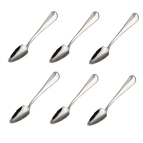 Lot de 6 cuillères à pamplemousse en acier inoxydable avec bord dentelé (argenté)