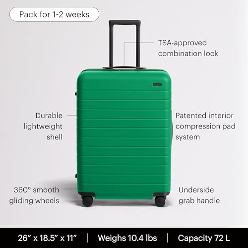 Image of Away Amazon Exclusive Medium Checked Luggage - 26-Inch Lightweight Hardside Suitcase with Custom WhisperGlide 360 Wheels, Interior Compression System, TSA-Accepted Lock - Palm Green