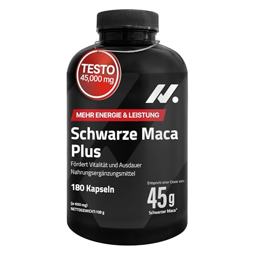 Maca Plus - 45.000 mg Maca Schwarz (100:1 Extrakt), L-Arginin, Taurin, Vitamin B6-180 Maca Kapseln – Vegan, Gluten & Laktosefrei – Energie, Vitalität & Muskeln - Besser schlafen (ohne Koffein)