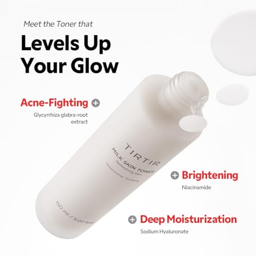Before and after images showing improved skin tone and texture with the TIRTIR Milk Skin Rice Toner