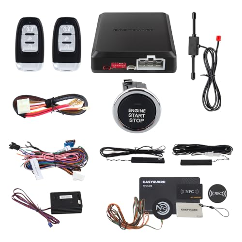 EASYGUARD EC002-LB-NS Rolling Code car Alarm System with Passive keyless Entry Push Start Stop Button Touch Password Entry Vibration Alarm auto Start Starter DC12V