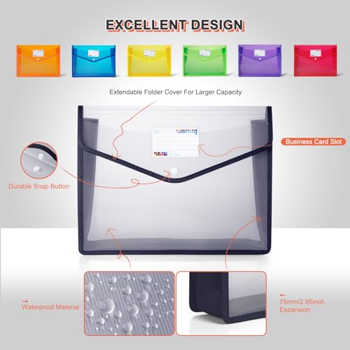 Plastic File Folders, Waterproof Transparent Expandable File Organiser - Portable Large Capacity A4B4 File Wallet for Office/Business/School (7 Pack) - Thumbnail 2