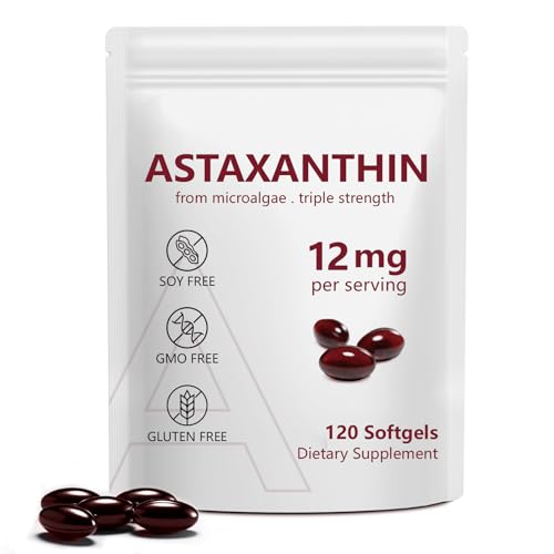 Astaxanthin 12mg 120 Weichkapseln (4 Monatsvorrat) | aus Haematococcus Pluvialis Mikroalgen | Fördert Augen Haut & Gelenkgesundheit | GMO-frei & Glutenfrei