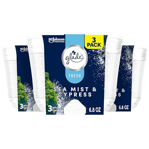 Glade 3-Wick Scented Candle Jar, Sea Mist & Cypress, Air Freshener Infused with Essential Oils, 6.8 Oz, 3 Count