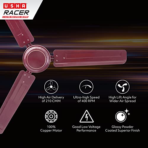 Usha Racer 1200MM Ultra High Speed 400RPM Ceiling Fan Brown W/O REG view 2