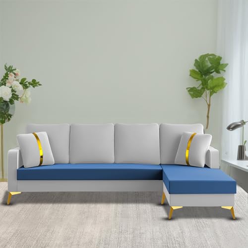Image of Casaliving Mandis RHS 4 Seater L Shape Sofa Set for Living Room (Blue Grey Fabric) Premium Fabric Sofa