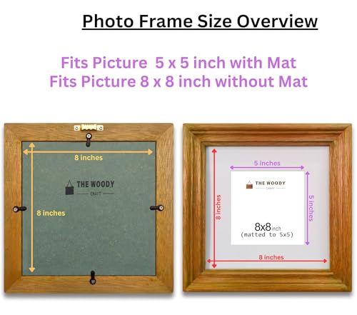 Image of 5 x 5 inch Wooden Photo Frame with Mat, Orange Photo Frame 5 x 5 inch with Mat or 8 x 8 inch without Mat for Wall Decoration, Best Wooden Photo Frame for Posters and Photos