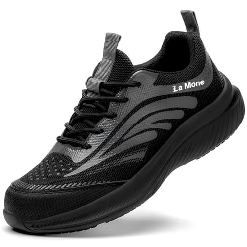 [La Mone] 安全靴 作業靴 【こだわりの履き心地】 セーフティーシューズ 軽量 通気性 クッション性 鋼鉄先芯 踏み抜き防止 メンズ BREEZE 黒 39