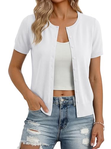 GRACE KARIN Women's Short Sleeve Cardigan – White Casual Teacher Outfit (Size M)