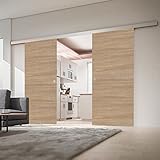 inova Doppel-Tür Holz-Schiebetür 2-Flügelig 1510 x 2035 mm Wildeiche Alu Komplettset mit Lauf-Schiene und Muschel-Griff beidseitiger Softclose