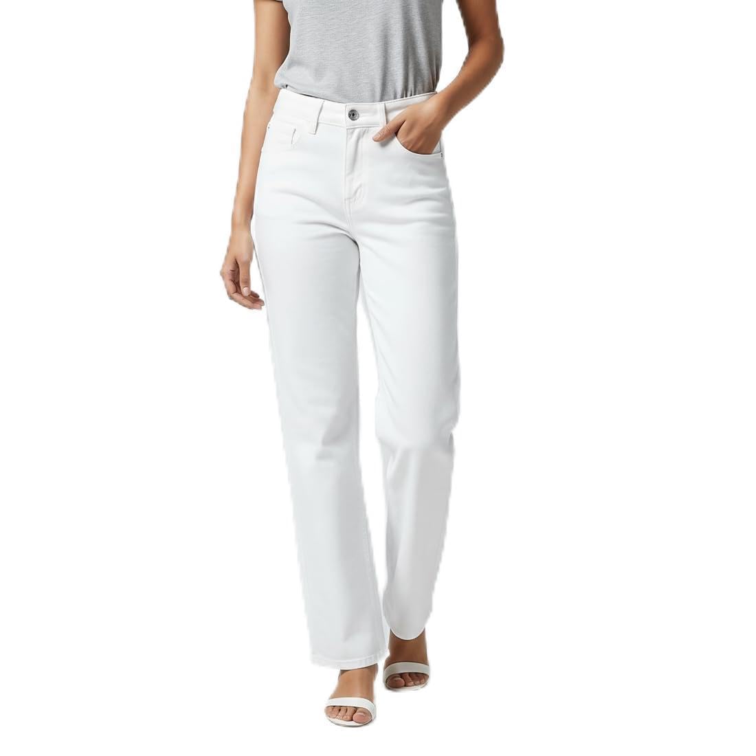 White Straight Fit Jeans for Women-image-0