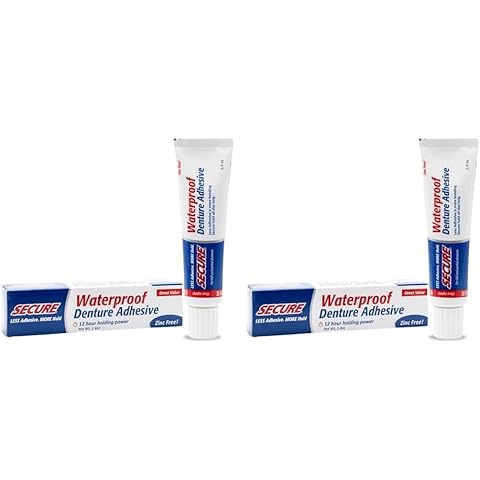 Secure Waterproof Denture Adhesive - Zinc Free - Extra Strong Hold for Upper, Lower or Partials - 1.4 oz (Pack of 2) Cover