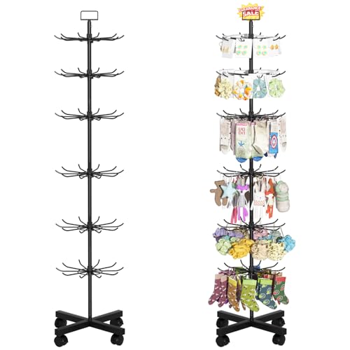 Image of Retail Display Stand Store Display Rack 6 Tier Metal Spinning Display Stand Rack with Wheels Keychain Jewelry Stocking Hat Stand with Hooks for Malls, Showroom, Retail Store (6 Tier Black)