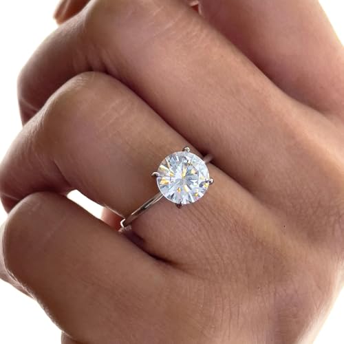 1 Piece 1CT-3CT Delicate And Elegant Four Claws Unique Round Shaped Zircon Rings Sterling Silver RingMaterial Solitaire Engagement Ladies Jewelry Engagement Party Gift