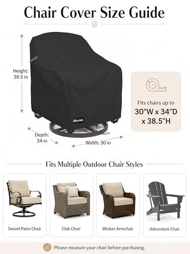 Image of ANartcle Swivel Patio Chair Covers 2 Pack,Waterproof Heavy Duty Outdoor Chair Covers,Patio Swivel Chair Covers for Outdoor Furniture (30 W x 34 D x 38.5 H inches)Black.