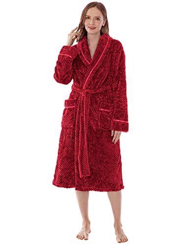 Image of PAVILIA Plush Robe for Women, Soft Fleece Long Spa Robe, Ladies Bathrobe with Pockets