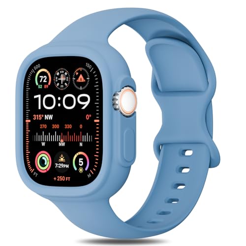 Image of Silicone Bands Bumper Case Compatible with Apple Watch Band 38mm 40mm 41mm 42mm 44mm 45mm 46mm 49mm Women Men, Sport Strap Protective Cover Wristband for iWatch Ultra Series 11 10 9 8 SE 7 6 5 4 3 2 1