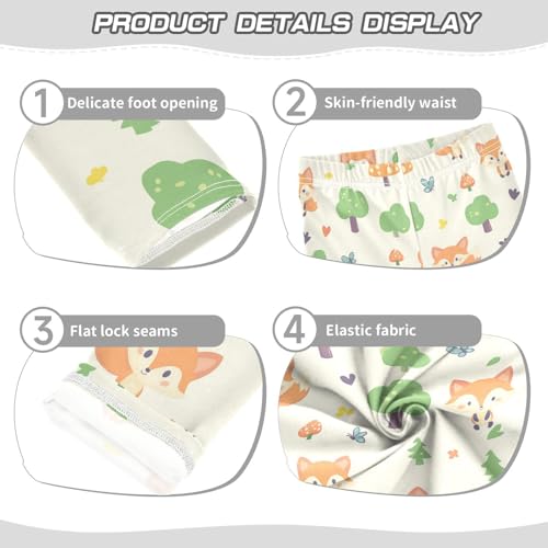 Wusikd Cute Foxes Girls' Leggings Toddler Doodles Forest Kids Yoga Pants Dance Active Tights 4T3
