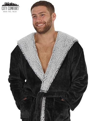 Dressing Gown Men and Teenagers - Super Soft Hooded Mens Fleece Robe - Sizes M-2XL Warm Cosy Loungewear Nightwear2