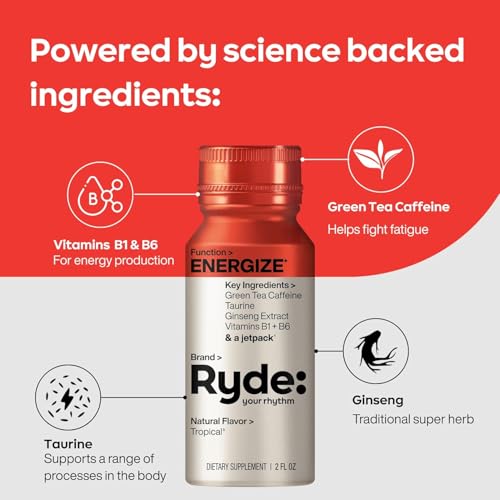 Image of Ryde Discovery Pack | Energize, Focus, Relax & Sleep Shots | Green Tea Caffeine, Ginseng, B Vitamins, L-Theanine, Lemon Balm, Chamomile, Melatonin | 0 Calories, 0 Sugar | Variety Pack (8 Pack)