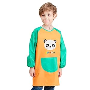 Auplew Schilderschort voor kinderen, draagbare lange mouwen, met elastische manchetten, waterdicht kunstschort voor…