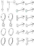 MILACOLATO Hypoallergenic Flatback Stud Earrings for Women, 14K Gold Plated & 20G Surgical Stainless Steel Cartilage Earring Stacks Sets for Multiple Piercing, Trendy Small Hoop Earrings, Silver
