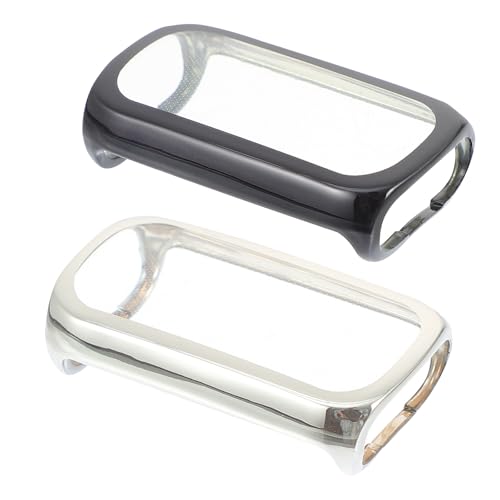 BESPORTBLE 2pcs TPU Full Protective Watch Screen Shell Case Compatible with Fitbit Luxe Smartwatch, Scratch-Resistant Soft Silicone Cover for Outdoor Use, Black and Silver