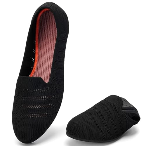 poemlady Womens Ballet Flat Shoes Dress Shoes Knit Round Toe Slip On Ballerina Walking Flats Shoes for Woman Low Wedge Casual