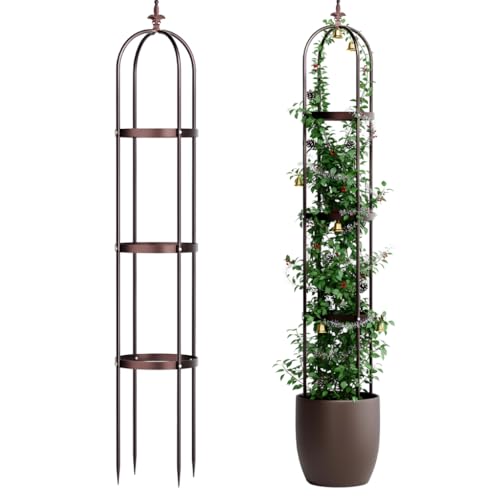 Idzo Trellis for Climbing Plants Outdoor, Garden Trellis Steel, Obelisk Design Stone-Look Finish, 2025 Bronze Color, Vertical Support for Climbing Plants, Decorative for Outdoor & Indoor Use
