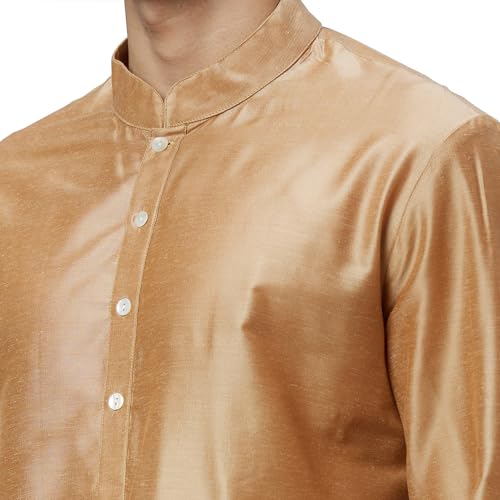 Image of Ethnix by Raymond Men Regular Fit Solid Pattern Solid Pure Polyester Full Sleeve Stand Collar Kurta Only