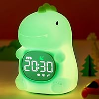 MASHI Kids Alarm Clock, Toddler Sleep Training Clock with Sun & Moon, Sleep Sound Machine, Night Lights, Ok to Wake Dinosaur Clock, Gift Ideas for Kids Child