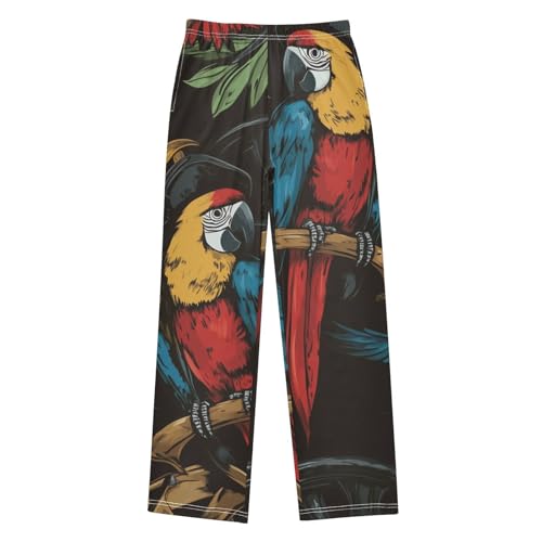 Pirate Parrot Bird Boys Long Pants Soft Trousers Elastic Waist Kids Lounge Bottoms with Pockets S-XL
