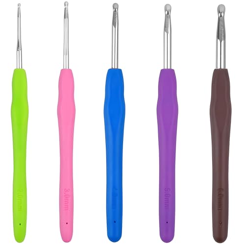 Häkelnadel 5 Stück Häkelnadel set Häkelnadeln 2mm 3mm 4mm 5mm 6mm 5 Größen Häkelnadeln Set mit Bunte Silikongriff 14 cm Häkelnadelset für Anfänger und Häkelliebhaber Ergonomisch Häkelnadelset