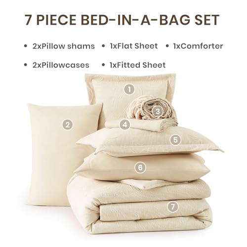 Monbix King Size Comforter Set, Birch Marble Pattern King Size Bed Set Reversible, King Bedding Set 7 Pieces, Bed in a Bag with Comforter, Sheets, Pillowcases & Shams