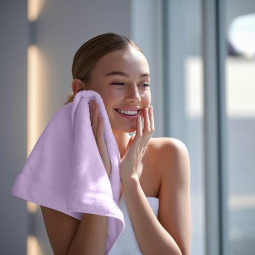 Image of Towel and Linen Mart 100% Cotton - Wash Cloth Set - Flannel Face Cloths, Highly Absorbent and Soft Feel Fingertip Towels (Lavender, Pack of 12)