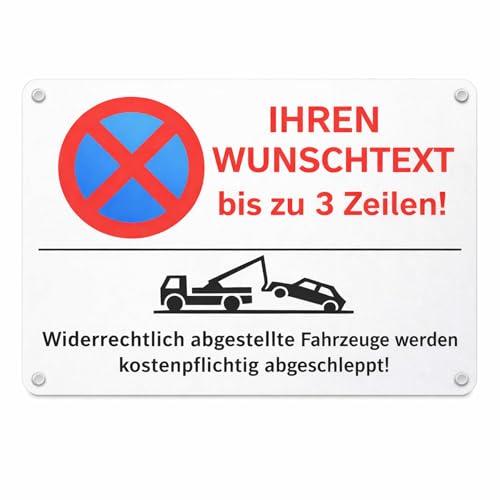 Parkplatzschild mit WUNSCHTEXT bis zu 3 Zeilen! - personalisiert - Schilder selbst gestalten - 300x200 cm - für Parkplatz Carport Firma Supermarkt