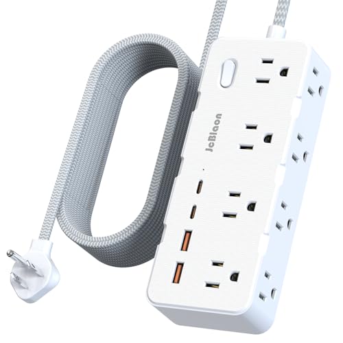 Power Strip Surge Protector - Multi Plug Outlet Adapter with 8 Widely Outlets & 4 USB Ports (2 USB-C), 5FT Extension Cord 45 ° Ultra Thin Flat Plug, Wall Mount for Office Travel Dorm and More