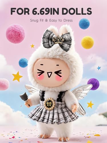 Image of Clothes for LABUBU 6.7inch (17cm) Doll, Cute Outfit Small Dress and Hairpin, Dress Up, Accessories (No Doll) (Black /White)