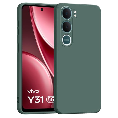 Image of amazon basics Back Cover for Vivo Y31 5G | Ultra Slim Soft Rubberised Case | Matte Silicone Flexible Mobile Case | Camera Protection - Green