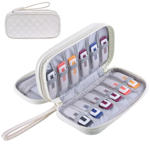 Weemia USB Flash Drive Case, Portable Storage Bag for Samsung/Sandisk/Jump Drive/Thumb Drive/Memory Stick/SD Card/Cable, etc, with 18 Slots (White Beige)