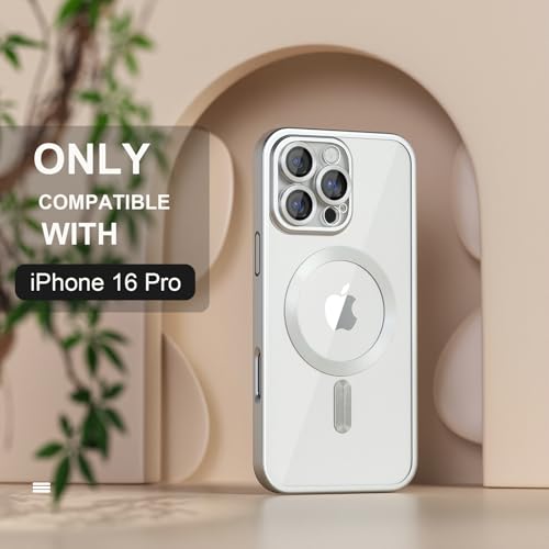 Image of Misea Magnetic for iPhone 16 Pro Case Compatible with MagSafe | Never Yellowing, Military Drop Protection, Full Camera Lens Protector Plating Soft Clear Phone Case Women, Titanium Silver