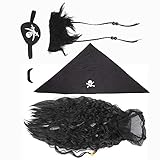 Peluca Reutilizable de Bigote y Barba Falsa de Pirata Negro para Fiesta de Maquillaje Temático, Vestido Elegante Novedoso