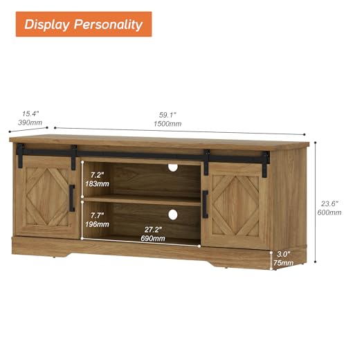 Image of WAMPAT Farmhouse Style TV Stand for 55-65 inch TV w /Distressed Wood Finish