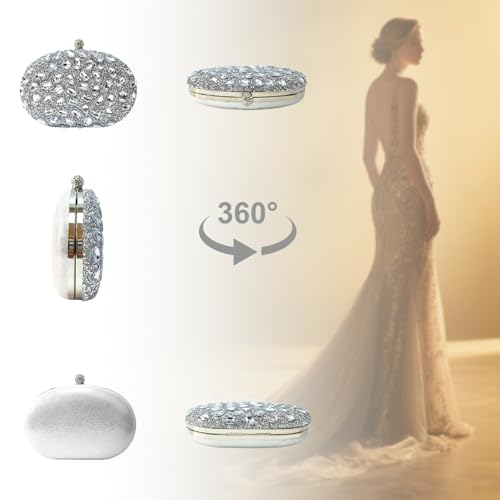 Image of Sparkling Crystal Diamond Women's Rhinestone Clutch Purse with Round Pearl Clasp