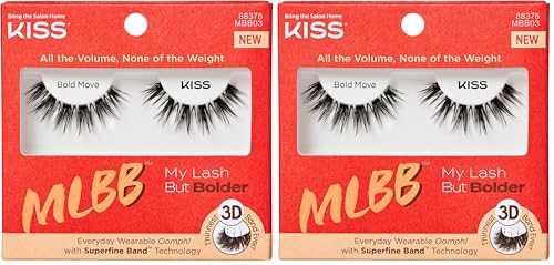 Image of KISS My Lash But Bolder, False Eyelashes, Bold Move', 12 mm, Includes 1 Pair, Contact Lens Friendly, Easy to Apply, Reusable Strip Lashes, Glue On Lashes (Pack of 2)