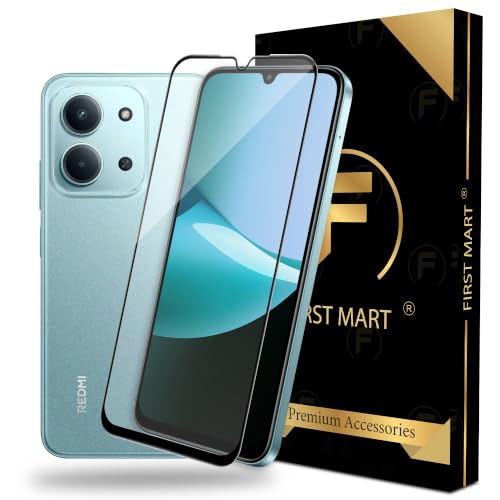 Image of FIRST MART Tempered Glass for Redmi 15C & Redmi 15A, Poco C85X & Redmi A7 Pro, 9H Full-Glue Screen Protector, 3D Edge-to-Edge, HD Clear, Oleophobic, Case-Friendly, Black, Pack of 1