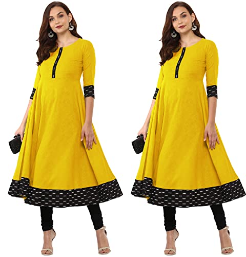 Image of NATEK Cotton Anarkali Printed Border Kurtis for Women Combo Pack of 2